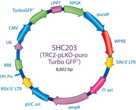 MISSION&#174; TRC2 pLKO.5-puro-CMV-TurboGFP&#8482; Positive Control Plasmid DNA Green fluorescent protein marker to monitor transduction efficiency