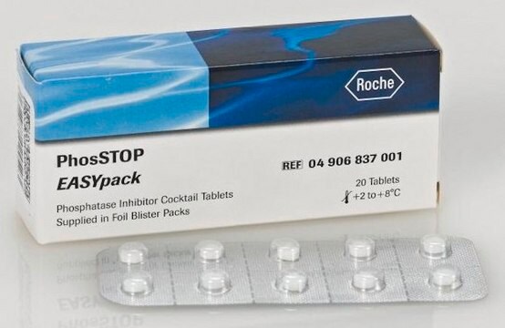 PhosSTOP&#8482; sufficient for 10 10mL buffer preparations, sufficient for 20 10mL buffer preparations, suitable for tissue processing, suitable for immunoprecipitation (IP)