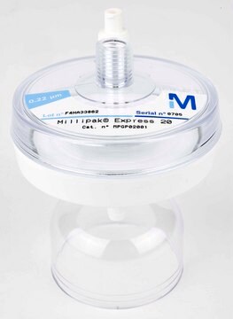 Millipak&#174; Express Filter 0.22 &#181;m membrane filter for particulate-free and bacteria-free water at the point of dispense, For use with Direct-Q&#174;, Synergy&#174; and Milli-Q&#174; Academic / Biocel / Element / Synthesis / Gradient systems