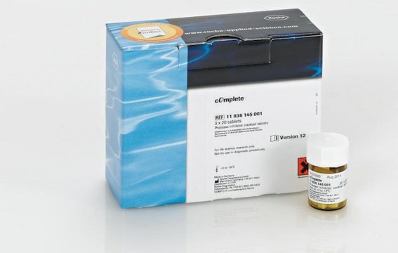 cOmplete&#8482; Protease Inhibitor Cocktail Tablets provided in glass vials