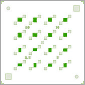 Back-gated OFET Interdigitated Substrate Au source/drain, 90 nm SiO2 gate-insulator, varied W/L from 500 to 4000, 16 transistors per chip, chips (diced)